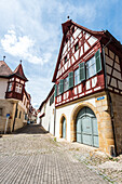 Domstrasse with half-timbered houses in Bamberg, Upper Franconia, Bavaria, Germany