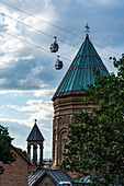 Church and cable car in Tbilisi, Georgia, Europe