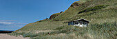 Blick auf ein Strandhaus, East Lothian Coast, Schottland, Vereinigtes Königreich
