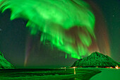 Northern lights over Ballesvika beach, Senja, Troms og Finnmark, Norway