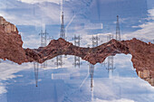 Double exposure of the Hoover Dam power plant in Boulder City, Arizona