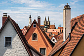 Roofs and church towers in Rothenburg ob der Tauber, Middle Franconia, Bavaria, Germany