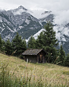 Wooden hut in the Stubai Alps, Neustift im Stubaital, Austria