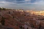 Wide view of rock formations and pinnacles at the amphitheater in Bryce Canyon National Park.