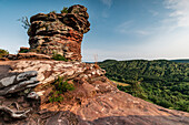 Geiersteine rock formation with a view of the Palatinate Forest, Wernersberg, Palatinate Forest, Rhineland-Palatinate, Germany
