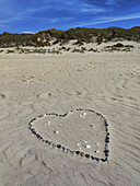 Heart, heart shape made of stones on the beach of the North Sea, Danish North Sea coast, Denmark, Scandinavia, Europe