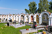 Village cemetery of the Church of Svatého Petra a Pavla in Albrechtice nad Vltavou in South Bohemia in the Czech Republic