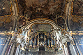 Organ in the interior of the pilgrimage church of the Visitation of the Virgin Mary / Käppele on the Nikolausberg, Würzburg, Lower Franconia, Bavaria, Germany