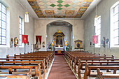 Interior of the Catholic Sacred Heart Church in Tüchersfeld in Franconian Switzerland, town of Pottenstein, Bavaria, Germany