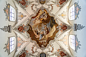 Ceiling fresco in the interior of the Laufenburg town church, Aargau, Switzerland, Europe