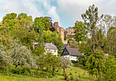 View of the Frauenstein castle ruins in the town of the same name, Saxony, Germany