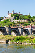 Old Main Bridge and Marienberg Fortress in Würzburg, Lower Franconia, Franconia, Bavaria, Germany