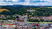 View of Mariahilf pilgrimage church and Inn from above in Passau, Bavaria, Germany