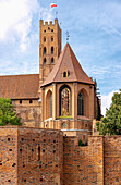 St. Mary's Church of St. Mary's Castle (Zamek w Malborku) with monumental figure of the Virgin Mary in Malbork in the Pomorskie Voivodeship of Poland