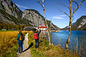 Tourist boat trip/shipping on the Königssee, Königssee with St. Bartholomä Church in front of the Watzmann east wall, Königssee, Berchtesgaden National Park, Berchtesgaden Alps, Upper Bavaria, Bavaria, Germany