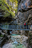 Hiking in the gorge, Almbach, Almbachlamm, gorge, canyon, gorge, Berchtesgaden National Park, Berchtesgaden Alps, Upper Bavaria, Bavaria, Germany