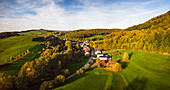 Aerial panorama of Marienthal, Donnersberger Land, Rhineland-Palatinate, Germany