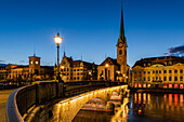 Blue Hour in Zurich's Old Town; Switzerland, Canton of Zurich, Zurich