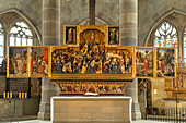 High altar Passion and Resurrection of Jesus in the Protestant parish church of St. Michael, Schwäbisch Hall, Baden-Württemberg, Germany