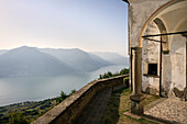 Chapel &quot;Santuario della Madonna della Ceriola&quot; on the island of Monte Isola in Lake Iseo (Lago d'Iseo, also Sebino), Brescia and Bergamo, Northern Italian Lakes, Lombardy, Italy, Europe