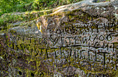 Old wall relief at the Bastei rock bridge, Saxon Switzerland, Saxony, Germany
