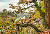 View from Bastei viewpoint in autumn, Saxon Switzerland, Saxony, Germany