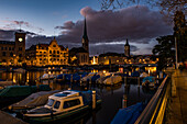 Evening atmosphere in Zurich's old town; Zurich, Switzerland