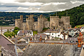 Conwy Castle und die Dächer der Altstadt in Conwy, Wales, Großbritannien, Europa 