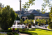 Spa park with drinking house and fountain in Kudowa-Zdrój (Kudowa Zdroj; Bad Kudowa) in the Glatzer Hills in the Dolnośląskie Voivodeship of Poland