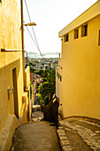 Narrow staircase leading down on the hills surrounding Marseille, France.