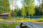 Wildmark campsite with a shelter, nature campground, Oesterdalaelven, Idre, Dalarna Province, Sweden