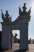 Equestrian statue at Bratislava Castle seen through an archway gate, Bratislava, Bratislava, Slovakia, Europe