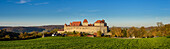 View of Harburg Castle/Schloss from the west in the evening light, Swabia, Bavaria, Germany