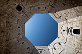 Detail of the sky from the courtyard of the Castel del Monte fortress in Andria, Apulia region, Italy