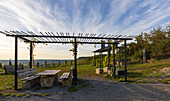 Vineyards and terroir f near Thüngersheim am Main in the evening light, Main-Spessart district, Lower Franconia, Bavaria, Germany