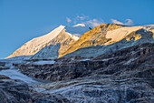Bishorn 4151 m with Brunegg Glacier and Turtmann Glacier in the morning, Valais Alps, Valais, Switzerland