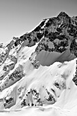 Mehrere Personen auf Skitour stehen vor Hohem Sonnblick, vom Hocharn, Goldberggruppe, Hohe Tauern, Salzburg, Österreich