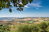 View from Monticchiello over to Pienza, Province of Siena, Tuscany, Italy