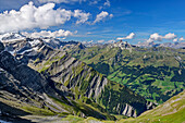  View of Kärpf and Bös Fulen, from the Segnesscharte, Sardona Tectonic Arena, Glarus Main Thrust, UNESCO World Natural Heritage Glarus Alps, Glarus Alps, Graubünden, Switzerland  