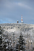  View of the Brocken (Harz) with weather station and Brockenhaus, Schierke (Wernigerode), Saxony-Anhalt, Germany 