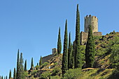 Burg Chateau de Cabaret mit dem Turm Tour Regine, Lastours, Montagne Noire, Nähe Carcassonne, Département Aude, Okzitanien, Frankreich