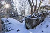 Winter im Großen Labyrinth, Luisenburg, Wunsiedel, Fichtelgebirge, Oberfranken, Franken, Bayern, Deutschland, Europa