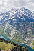  Alpine panorama - view from Jenner to Lake Königssee, Berchtesgaden, Schönau, Bavaria, Germany  