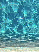 Lichtreflexionen unter Wasser bei Sonnenschein in einem Swimming Pool im Sommer