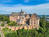 Luftaufnahme vom Marburger Schloss, Marburg, Hessisches Bergland, Lahntal, Hessen, Deutschland