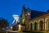  The disused Zeche Zollern hard coal mine and museum in Dortmund at dusk, Ruhr area, North Rhine-Westphalia, Germany, Europe   