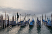  Gondolas in the morning fog of Venice, long exposure, gondola, Grand Canal, San Giorgio Maggiore, Venice, Veneto, Italy 