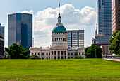 Gateway Arch stands alongside the Mississippi River in St. Louis Missouri