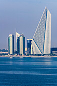  Harbor views, the Corniche with skyscrapers and ships in Doha, capital of Qatar in the Persian Gulf. 