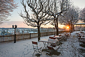 Kloster Andechs im Winter, Sonnenuntergang, Fünfseenland, Pfaffenwinkel, Oberbayern, Bayern, Deutschland